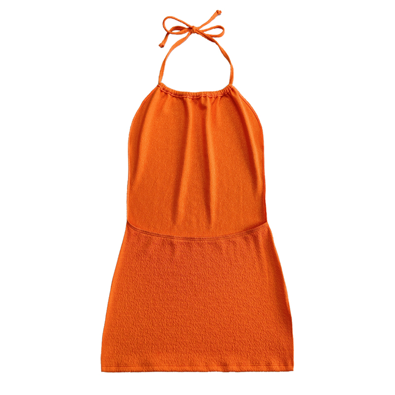 Oranje ruche doek halter riem jurk zwempak