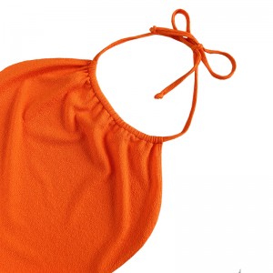 Oranje ruche doek halter riem jurk zwempak