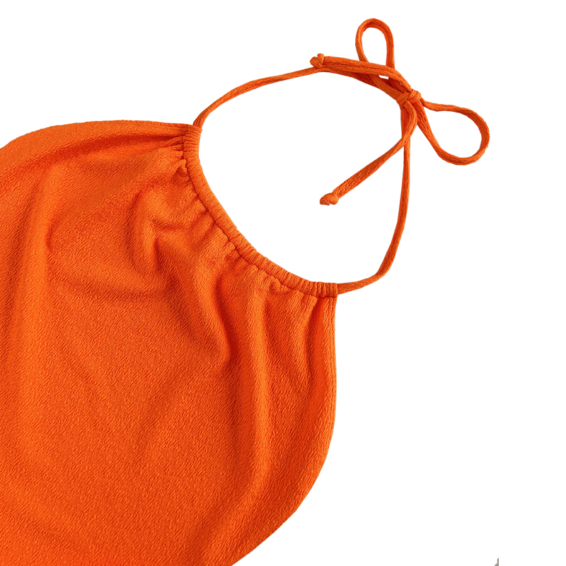 Oranje ruche doek halter riem jurk zwempak