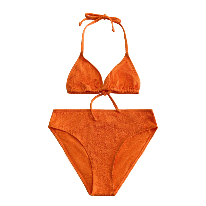 Oranje ruches stof halter, statiefbeker, driedelig zwempak