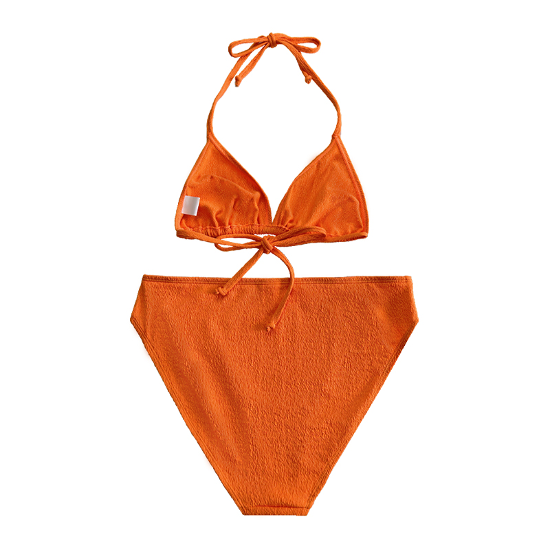 Oranje ruches stof halter, statiefbeker, driedelig zwempak