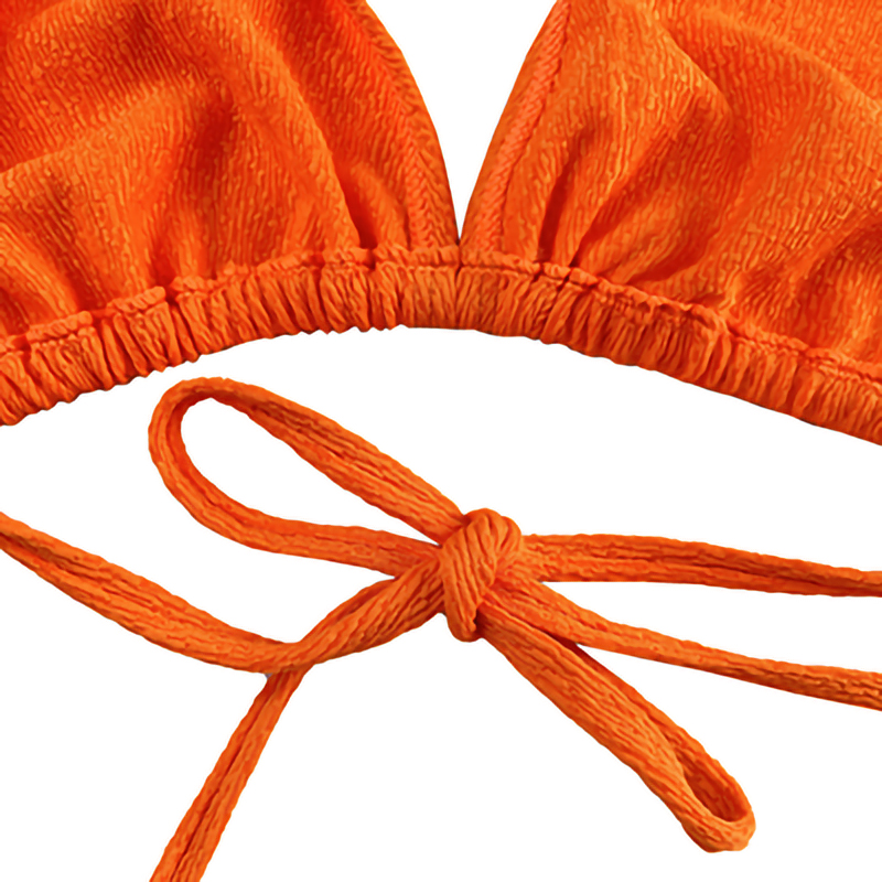 Oranje ruches stof halter, statiefbeker, driedelig zwempak