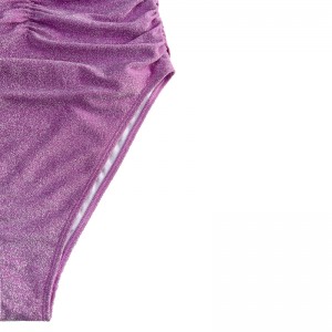 Paars zilveren strapless strapless strapless geplooide eendelig zwempak