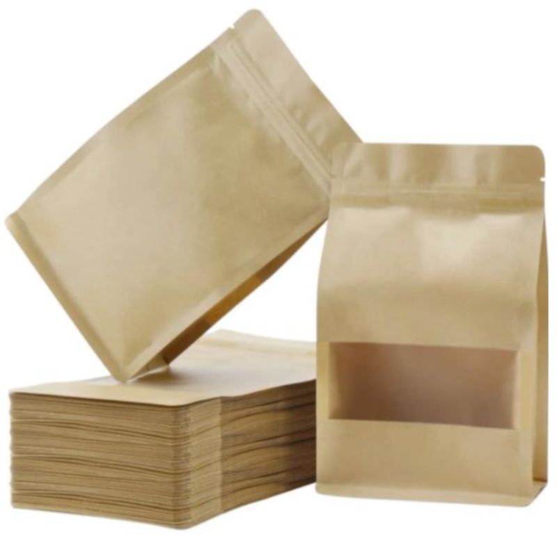 Stand op Zipper Bruin Kraft Paper Hersluitbare Ziplock Heat afdichtbare voedselopslag Doypack verpakkingen Zakken Zak met helder raam