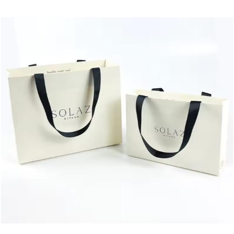Gedrukte papieren zakken kartonnen luxe witte kraft papieren cadeauzakje met lintgreep voor boodschappentas met je eigen logo