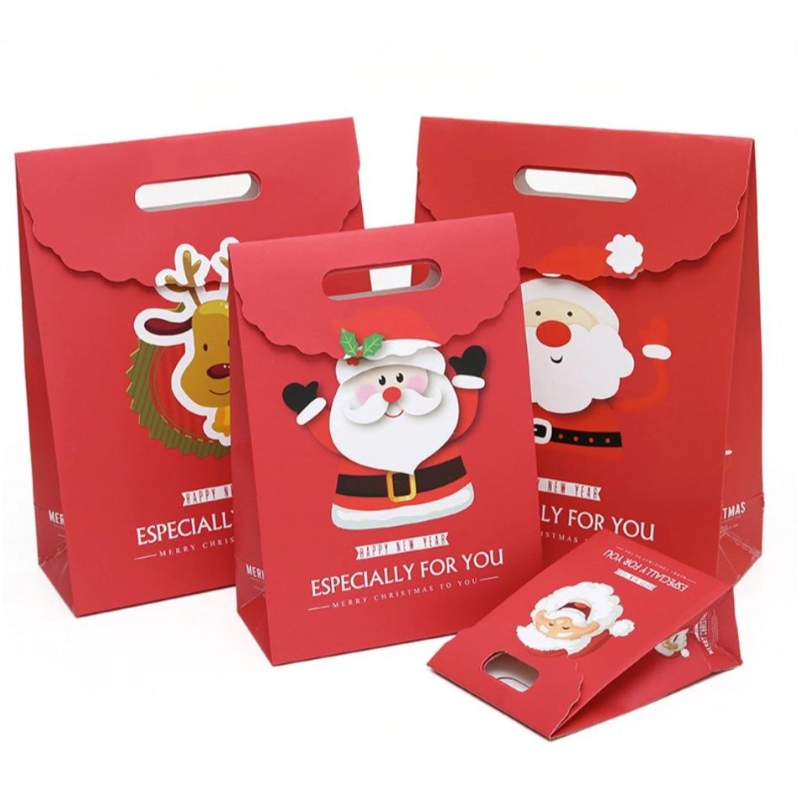 Aangepaste afdrukken Cadeauzakken Kerst kartonnen papieren zak productie gecoate luxe vakantie winkelpakket tas