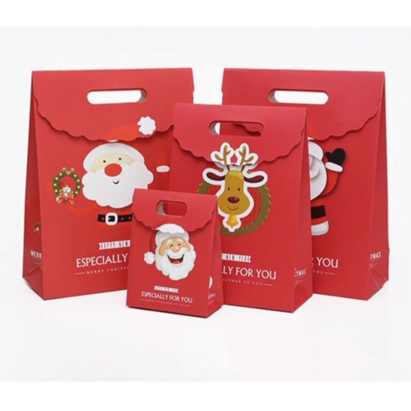 Aangepaste afdrukken Cadeauzakken Kerst kartonnen papieren zak productie gecoate luxe vakantie winkelpakket tas