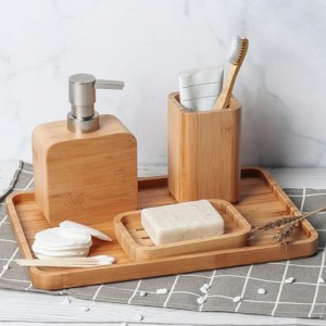 Handgemaakte bamboe gootsteen&badkameraccessoire sets retro set,natuurlijke, zeepschotelhouder voor douche, lotion soap dispenser, mondwaterbeker, splitsenbeker, organisator lade voor hotel, huis, kantoor