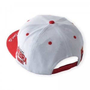 Groothandel op maat gemaakte hoogwaardige 6 paneel rood 3D -borduursellogo met plastic gespot katoen snapback caps 2d buikvoering print platte rand hoed