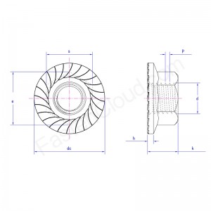 zeskantflensmoer met kartels