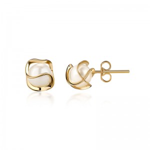 Hongde 18K vergulde gekooide pareloorknopjes, 4 mm