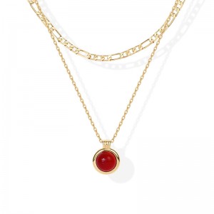 Hongde Gouden Harmonie Gelaagde Ketting 1-----14K vergulde gelaagde kettingen voor vrouwen edelsteen hanger Figaro ketting Carneool, groene Aventurijn, Malachiet gelaagdheid ketting