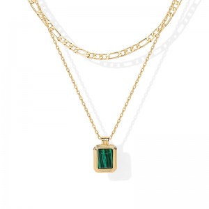 Hongde Gouden Harmonie Gelaagde Ketting 1-----14K vergulde gelaagde kettingen voor vrouwen edelsteen hanger Figaro ketting Carneool, groene Aventurijn, Malachiet gelaagdheid ketting
