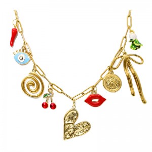 Hongde 18K Paperclip Gouden Ketting Ketting Handgemaakte DIY Zon Maan Ster Hanger Charme Ketting Westelijke Oceaan Kust Strand Gouden Charme ketting voor vrouwen