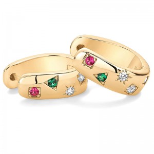 14K vergulde 925 sterling zilveren berichten chunky Huggie oorbellen voor dames multi-Gekleurde Cubic Zirconia Statement Hoop Oorbellen Lucky Glow Horseshoe Hoop Oorbellen