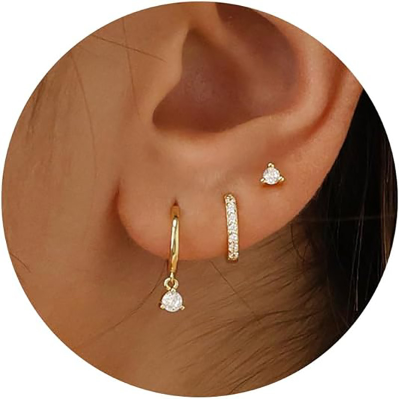 3 paar gouden hoepel oorbellen set: Sierlijke oorknopjes Trendy kleine 14K vergulde hypoallergene bengelende kraakbeen Huggie hoepel oorbellen voor vrouwen Gouden sieraden voor vrouwen meisjes geschenken