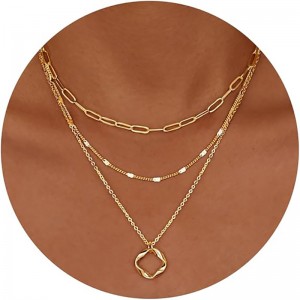 Minimalistisch dubbel-Laag ketting 4K goud verzilverd trendy cirkel paperclip ketting hanger choker ketting, eenvoudige gouden diamanten kruisboog sieraden set cadeaus voor vrouwen