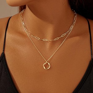 Minimalistisch dubbel-Laag ketting 4K goud verzilverd trendy cirkel paperclip ketting hanger choker ketting, eenvoudige gouden diamanten kruisboog sieraden set cadeaus voor vrouwen