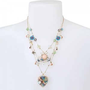 Boho Bloom Multi-Laag hart hanger ketting