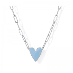 14K Vergulde Hart Emaille Hanger Ketting voor Vrouwen Liefde Paperclip Ketting Kettingen Blauw Roze Paars Wit Emaille Hart Hangers