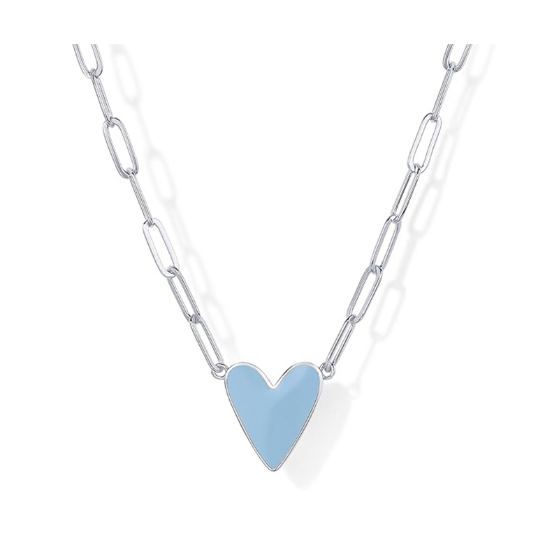 14K Vergulde Hart Emaille Hanger Ketting voor Vrouwen Liefde Paperclip Ketting Kettingen Blauw Roze Paars Wit Emaille Hart Hangers