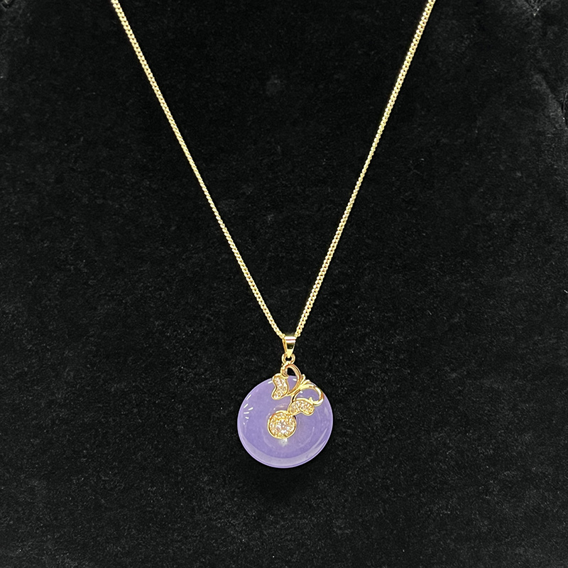 Lavendel Sereniteit Jade en gouden kersenbloesem hanger ketting met kubieke zirkonia