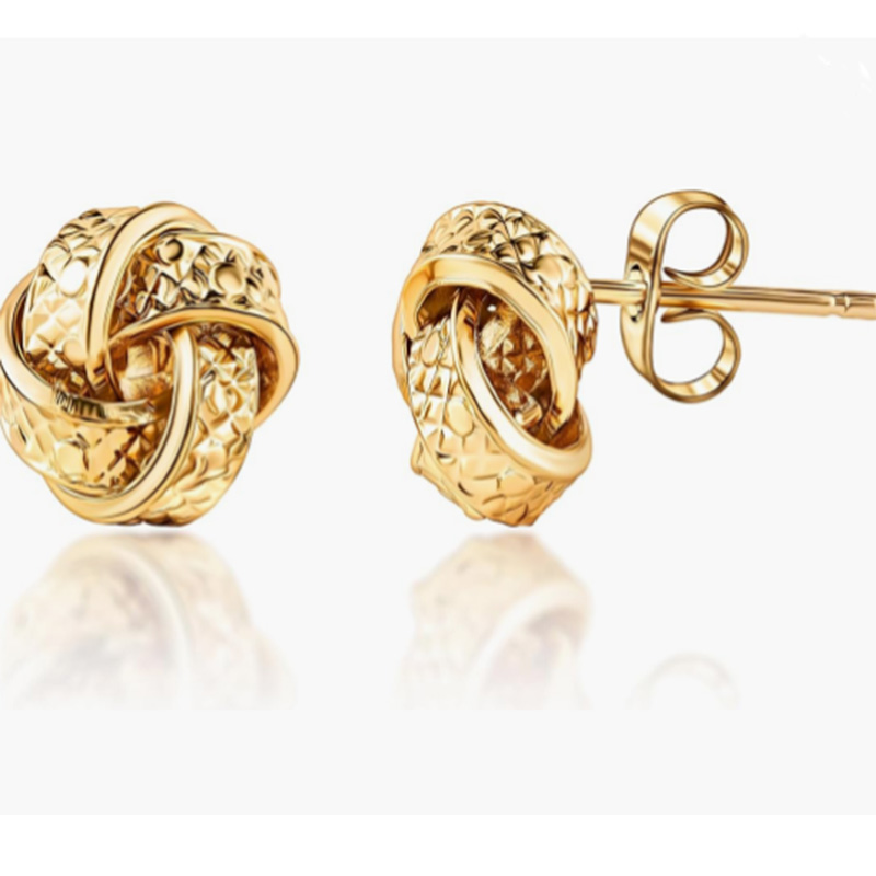 Luxe 18K gouden met elkaar verweven knoopstudieroorbellen - klassiek & Elegant getextureerde ontwerp voor tijdloze verfijning