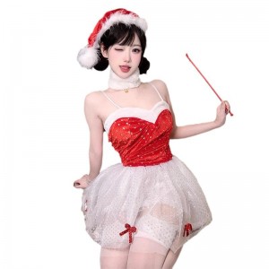 Nieuwe kerstkostuumset voor toneelvoorstellingen. Een rode, vorm - Passende kanten jurk uniforme set geschikt voor zowel Kerstmis als de New Year108 -prijs:$89.99