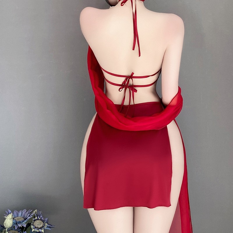 Retro - stijl sexy lingerie set voor vrouwen: halter -nek met stropdas - Details op, delicaat borduurwerk, puur -nog - verleidelijke stijl, hol - Out and Bacless Design, in een uniform - Geïnspireerde look 4291PRice:$169.99
