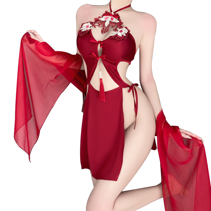 Retro - stijl sexy lingerie set voor vrouwen: halter -nek met stropdas - Details op, delicaat borduurwerk, puur -nog - verleidelijke stijl, hol - Out and Bacless Design, in een uniform - Geïnspireerde look 4291PRice:$169.99