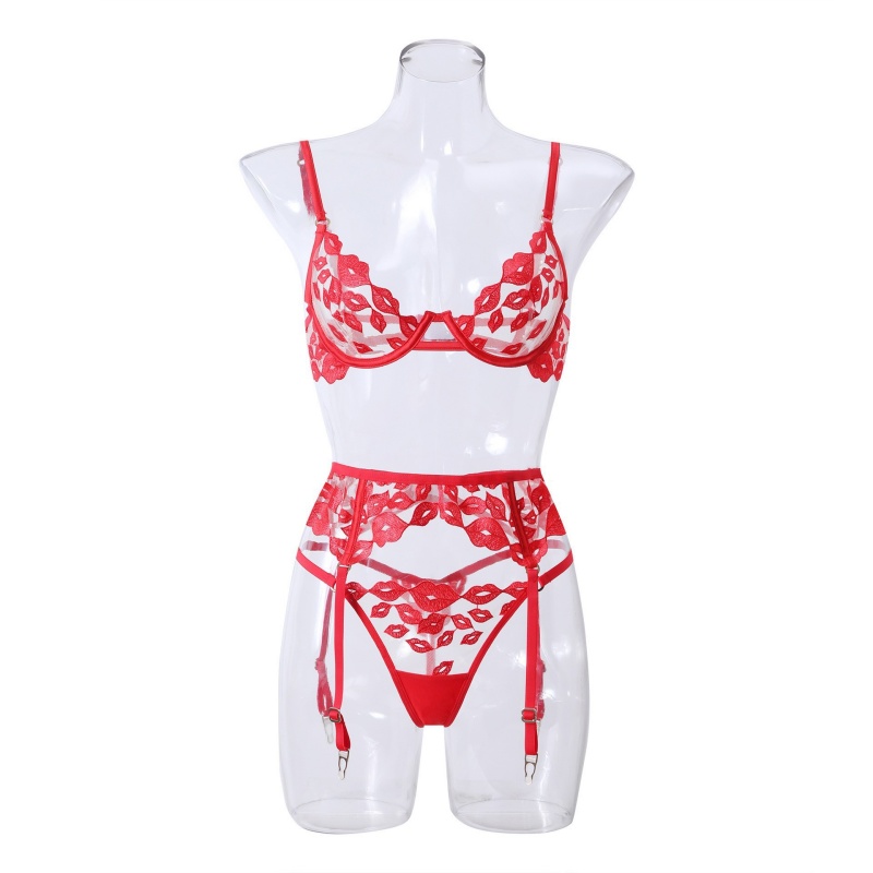 Sexy lingerie - ultra-Dun, met rood lip -borduurwerk en kant. Het\Het is een beha -set voor grote borsten waardoor ze er kleiner uitzien en voorkomt dat SASHING W7229 PRIJS:$219.99