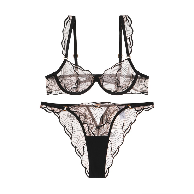 Nieuw - Stijl Franse lingerie. Sexy, ultra - dun, onschuldig - Kijkend met borduurwerk en kant. Beha's voor grote borsten die een minimaal effect geven, plus - Grootte lingerie sets W7228PRICE:$129.99