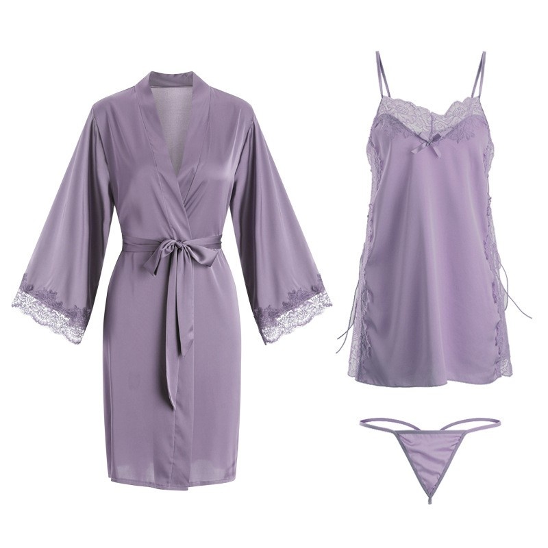 Sexy en comfortabel kant-Pandelen, pure en verleidelijke satijnennachthemd met zijspleten en stropdasbanden, gecombineerd met een gewaad, een woonkleding set: 542 Prijs:$149.99