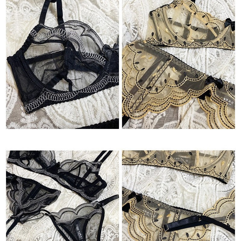 Europese en Amerikaanse ins - Stijl sexy lingerie. Ultra - dun plus - maat kanten erotische lingerie. Beha set die grote borsten kleiner laat lijken en voorkomt dat ze doorzakken (drie - stuk set).WLV255PRICE:$159.99