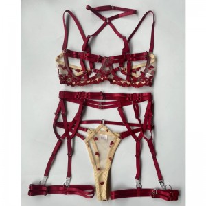 Kruis - Grens sexy lingerie. Modieuze twee - Toonsplitsing met stropdas - riemen. Ingewikkelde en uitgebreide erotische lingerie vijf - stuk set. My96638 Prijs:$129.99