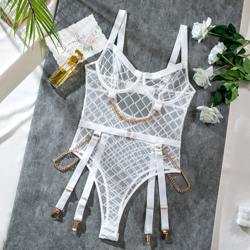 Lingerie voor Amazon Cross - Grens: pure mesh, sexy backless, high - Tailled Bodysuit, erotische lingerie met metalen ketens. My96606 Prijs:$109.99