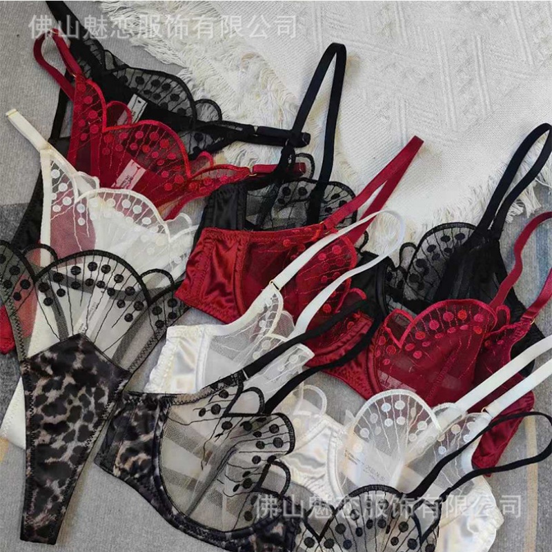 Vrouwen\'s sexy Frans-Stijl ultra-Dunne geborduurde kanten beha set voor grote bustes, minimaliseren en anti-Saggen W7636Price:$119.99