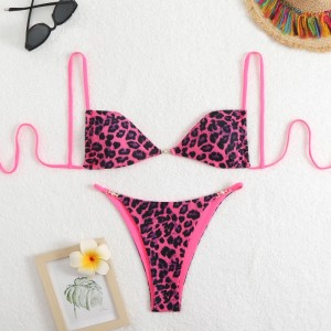 Sexy luipaardprint halter bikini zwempak voor vrouwen, straalt een gevoel van luxe uit. Geschikt voor het strand en hete bronnen. Over-Border Swimsuit Item QT25055 Prijs:$79.99