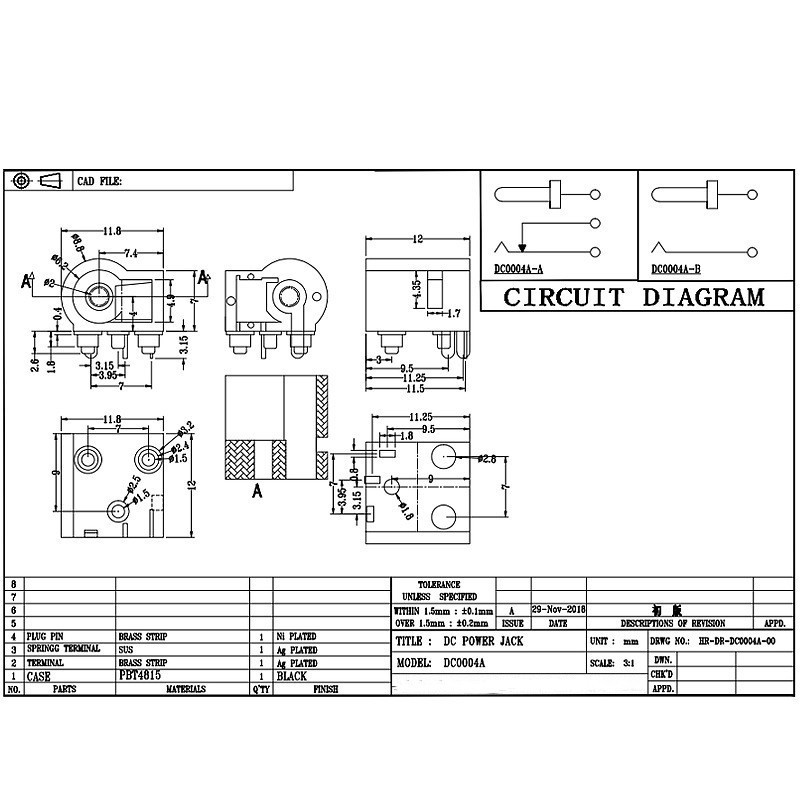 DC Socket DC-0004a, kleine huishoudelijke apparaten voor waterzuiveraars, twee-Pin Surface Montage oplaadaansluiting met positioneringskolom