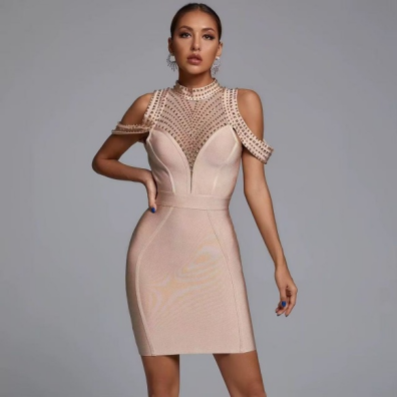 Zomer gebreide verband spaghetti -strepen, boorstuk strapless bodycon jurken jurken