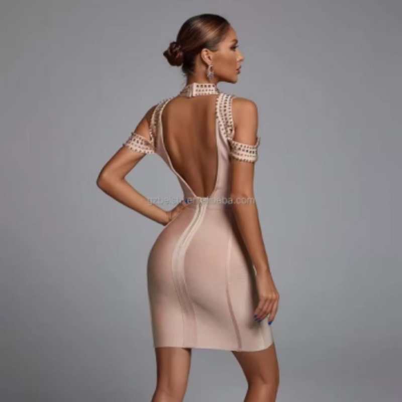 Zomer gebreide verband spaghetti -strepen, boorstuk strapless bodycon jurken jurken