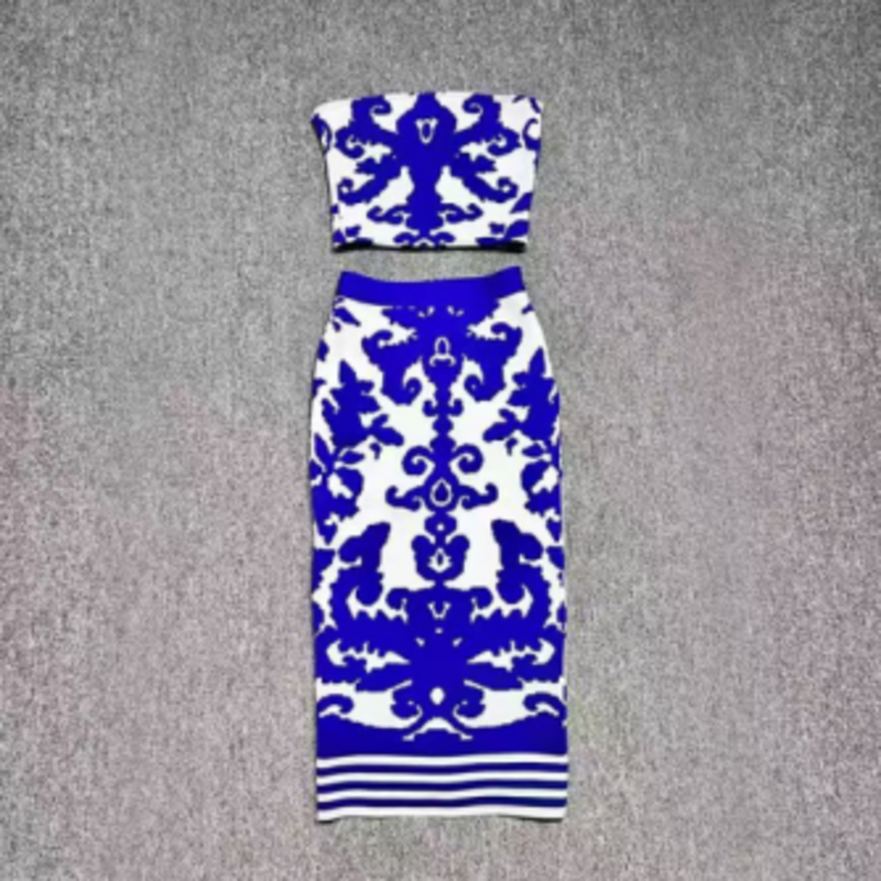 Zomer Jacquard Bustier, gebreide Jacquard Hip-lengte rokset