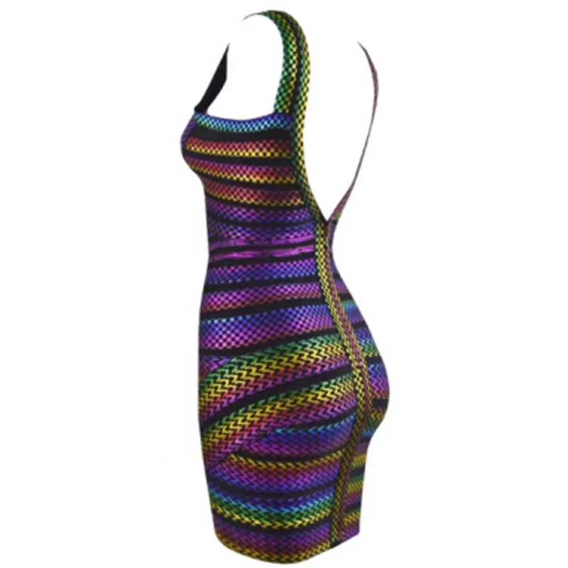Zomer V-Nek kleurrijke strepen rubberen band splicing halter strak pakket heupjurken