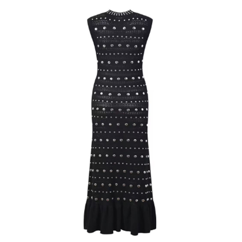 Zomer dollar kraag mouwloze schouderruche, metalen gebreide jurken